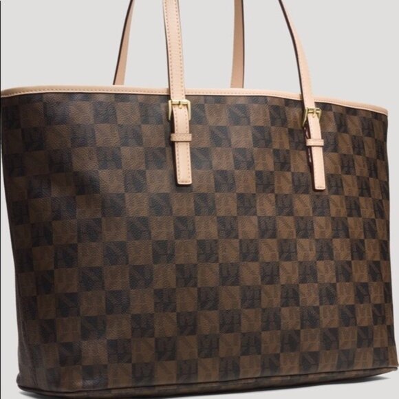 New Large Michael Kors Jet Set Brown & Black Checkered Tote Organizer - Picture 2 of 4